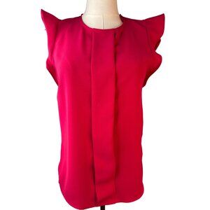ZARA Red Sleeveless Blouse With Ruffle Shoulders & Keyhole Back